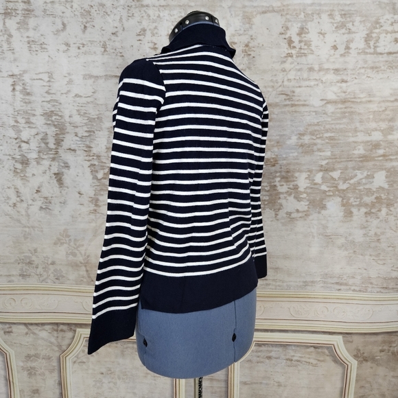 Cyrus XS Navy White Striped Sweater Nautical Pullover Collared V-Neck Resort - Picture 4 of 8